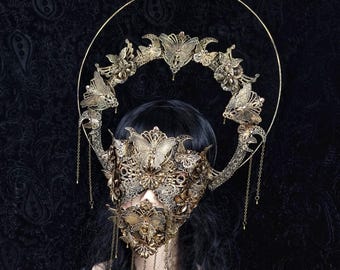 MADE TO ORDER / Set blind mask, mouth patch & halo headband "Butterfly love" cosplay, fantasy costume, goth