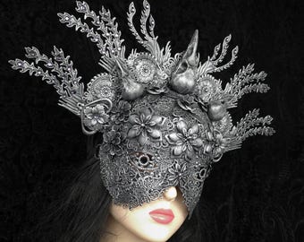 Blind mask headpiece "The rise of the phoenix II.", gothic headpiece, goth crown, medusa costume, fantasy costume / Made to order