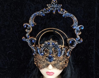 MADE TO ORDER halo, blind mask "Athene" cosplay, vampire, fantasy, goth, crown, vodoo, burlesque