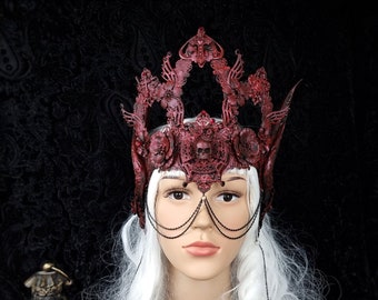 Cathedral wing crown "Skull king" face frame, headdress, horror, fantasy, vampire, shieldmaiden, gothic / made to order