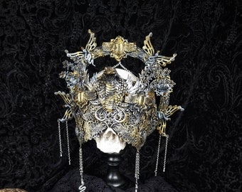 made to order / cobra crown & blind mask scarab, headdress, medusa costume, cleopatra, witch, pagan, fantasy, halo