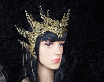 Headdress, face frame "Holy Crow" cosplay, gothic, crown, larp, vikings, shieldmaiden, pagan, warrior / made to order