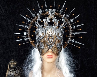 MADE TO ORDER Set blind mask & halo "Victorian Love" headband, fantasy costume, gothic, crown