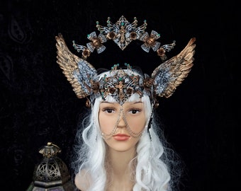 made to order/ set wing halo & faceframe freya, blind mask, shieldmaiden cosplay, larp, fantasy, gothic, crown, vampire,pagan
