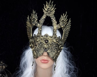 Made to order/cathedral blind mask, angel, sacral, gothic, horror, fantasy, demon, cosplay, larp, medusa, vampire, gothic crown