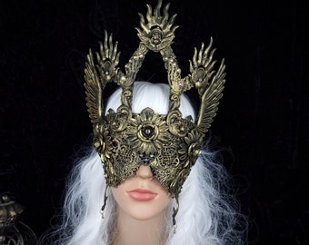 Made to order/cathedral blind mask, angel, sacral, gothic, horror, fantasy, demon, cosplay, larp, medusa, vampire, gothic crown