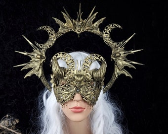 Set I. Dracula, halo headdress & blind mask, demon, devil, vampire, cosplay, larp, cathedral, gothic, crown / made to order