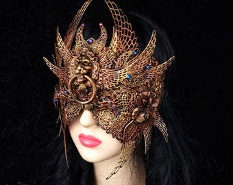 Made to order/ Blind mask "Gryphon" crown, Sphynx, fantasy, shaman, witch, cleopatra crown, headdress, cosplay, goth, lion
