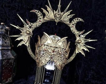 Set Halo headdress & blind mask "Transylvania" demon, devil, vampire, cosplay, dracula, gothic, crown / Made to order