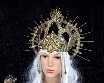Made to order / Set Halo headdress & church window crown, sacred, horror, fantasy, vampire, gothic, cosplay, halo