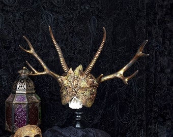 Made to order / blind mask "Deer King", Pagan, antlers, crown, horns, fantasy costume, devil, Cernunnos, Vikings, cosplay