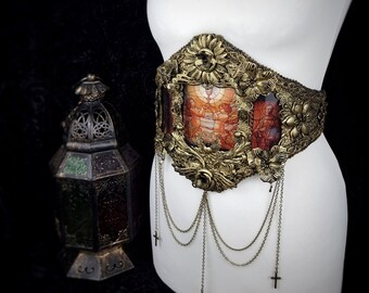 Made to order/waist corset, stained glass, cosplay, religious, cathedral, larp, gothic, angel, fantasy costume, waspie