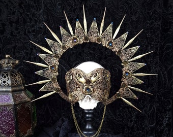 Set "Holy Hands" halo & blind mask, crown, headdress, cosplay, art nouveau, fantasy, gothic, angel, vampire / made to order