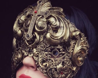 Baroque, blind mask, fantasy mask, gothic mask, gothic headpiece, religious mask, goth crown, medusa costume/ Made to order