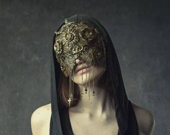 Made to order / sacred holy cross blind mask, goth, cosplay, medusa, cathedral, fantasy, voodoo, witch, larp, crown