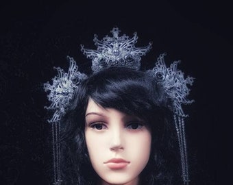 Gothic headpiece, Joan of Arc Crown, goth headdress, gothic crown, cosplay, larp, cathedral, witch / Made to order
