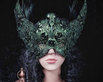 Blind mask "Black Swan", cosplay, larp, Raven, goth, fantasy costume, shieldmaiden, pagan, witch, medusa / Made to order