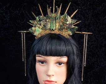 Peter Pan Crown, fairytale, larp, goth headpiece, gothic crown, pagan crown, medusa, fantasy, cosplay, raven, blind mask / MADE TO ORDER