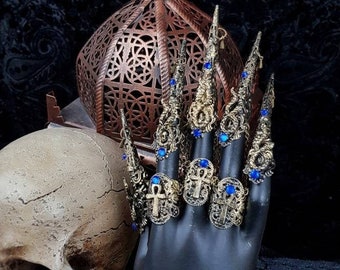 made to order / Anubis finger claws and rings, cleopatra costume, medusa, ankh, fantasy claws, pagan, goth claws, snake ring