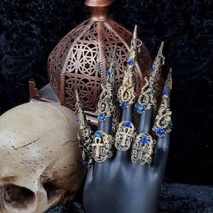 made to order / Anubis finger claws and rings, cleopatra costume, medusa, ankh, fantasy claws, pagan, goth claws, snake ring