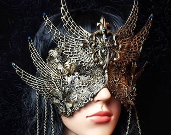 Blind mask "Saint crow", cosplay, fantasy mask, raven costume, goth crown, medusa costume, vikings, shieldmaiden /Made to order