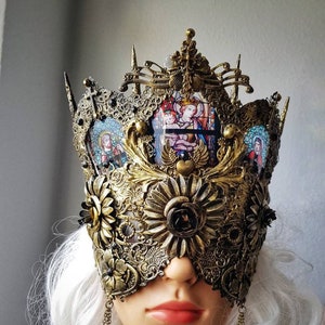 Church window mask in blind optics, stained glass, headdress, sacred, cosplay, larp, angel, fantasy, vampire / made to order image 3