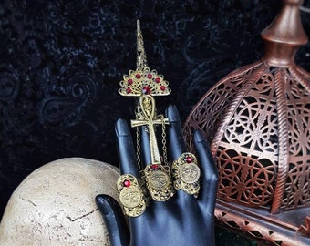 Rings of Pharaoh, Horus, finger claws, finger rings, cleopatra, egypt, cosplay, gothic headpiece, goth crown, medusa costume/ Made to order