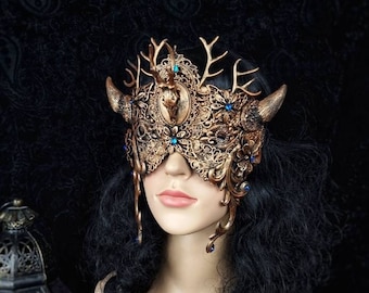 Cernunnos warrior blind mask, cosplay, pagan, larp, shieldmaiden, deer skull, vikings, fantasy, horns mask / made to order