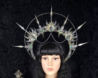 Big Halo "Raven Sun", crown, Ra, cleopatra, medusa, vampire, gothic headpiece, holy crown, larp, cosplay, witch, pagan / Made to order