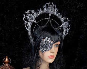 I.Set Gargoyle Halo & eyepatch, blind mask, gothic headpiece, gothic halo, vampire crown, goth crown / Made to order