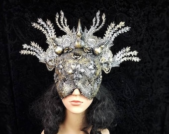 Blind mask headpiece "The rise of the phoenix II.", gothic headpiece, goth crown, medusa costume, fantasy costume / Made to order