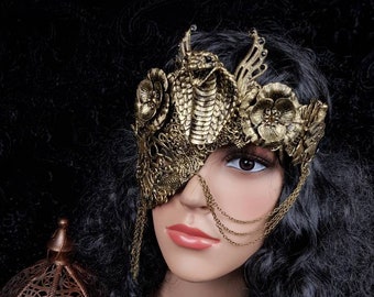 Blind mask "Cobra Warrior ", half mask, gothic crown, medusa costume, cleopatra, gothic headpiece, fantasy mask / MADE TO ORDER