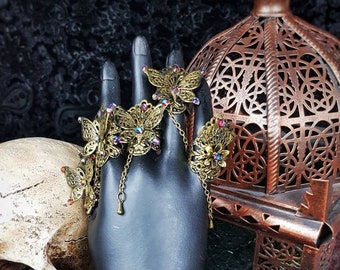 made to order / 5 finger rings butterfly, cosplay, fantasy costume, fairytale, pagan, shooting accessiore, gothic, costume jewelry