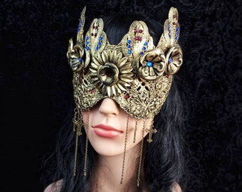 blind mask " King & Queen " , gothic crown, gothic headpiece, religious, cosplay, cathedral, medusa costume, fantasy mask / MADE TO ORDER