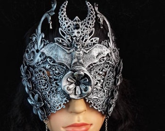 Blind mask "Bat" vampire, gothic, headdress, crown, witch, fantasy, larp, cosplay, medusa, costume mask/ Made to order