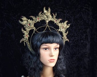 Medusa Halo, Cleopatra crown, larp costume, Medusa Costume, pharaoh, pagan, gothic headpiece, cosplay, goth crown, blind mask / MADE TO ORDER