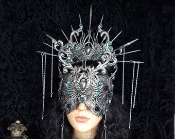 SET " Victorian Love " Crown & blind mask, fantasy costume, goth, gothic headpiece, medusa, larp, pagan, cosplay, viking / Made to order