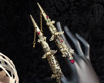 made to order / 2 long finger claws, cosplay claws, fantasy costume, pagan, witch, gothic claws, vampire claws, skulls