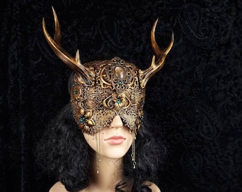 Made to order / deer antler mask in blind look, pagan, vikings, shieldmaiden, fantasy costume, witch, blind mask, cernunnos