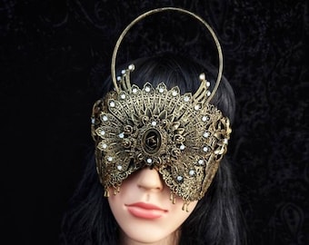 Halo Blind mask " The Sun " goth crown, larp, gothic headpiece, medusa costume, fantasy, cosplay, viking, cathedral / Made to order