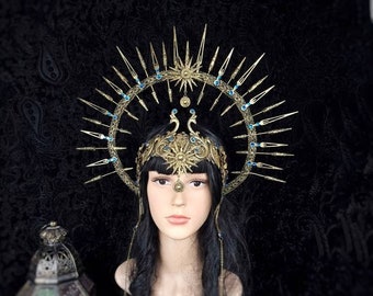 II.Set "Sun Goddess" halo, crown, headdress, face frame, fantasy, cosplay, larp, angel, gothic/made to order