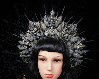 Gothic headpiece "Baroque Lady" , gothic crown, cosplay, larp, fantasy, blind mask,vampire, medusa costume, art nouveau / Made to order
