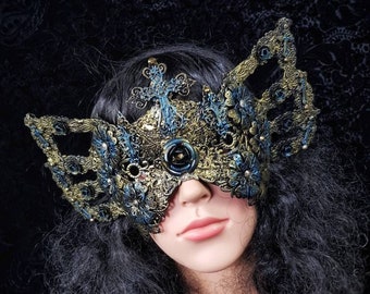 Made to order / blindfold mask "Vampire Cathedral" gothic crown, cosplay, witch, fantasy costume, headdress, religious, crucifix