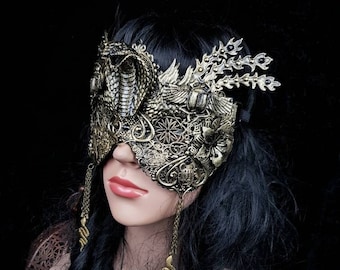 Cobra scarab mask, blind mask, Snake mask, Cleopatra Headpiece, Medusa costume, Larp, fantasy costume, cospay / MADE TO ORDER