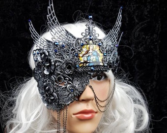 pagan cosplay shama fantasy gothic Gothic fantasy set Mothecy consisting blind mask and halo headpiece voodoo witch moth vikings