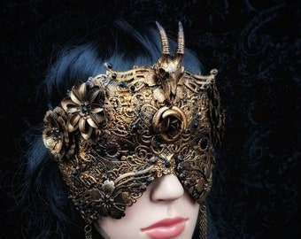 Blind mask, Antelope, Pagan mask, gothic mask, gothic headpiece, deer skull, goth crown, available with different skulls / MADE TO ORDER