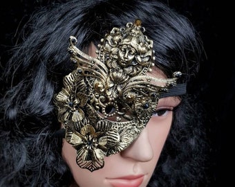 READY TO SHIP / Blind mask, Eye Patch " Lady Art Nouveau ", Metall Augenklappe, fantasy mask, gothic Headpiece, goth crown