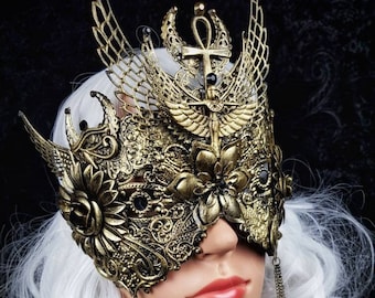 Blind mask " Isis ", medusa mask, ankh, horus, cleopatra headpiece, medusa costume, pharaoh, fantasy costume, gothic headpiece / Made to order
