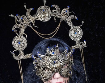 Medusa III. Set " Anubis " halo & blind mask, Cleopatra, Medusa Costume, pharaoh, pagan, gothic headpiece, cosplay, goth crown /Made to Order