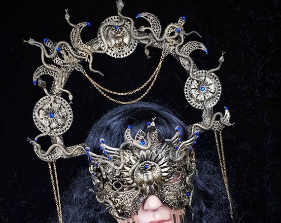 Medusa III. Set " Anubis " halo & blind mask, Cleopatra, Medusa Costume, pharao, pagan, gothic headpiece, cosplay, goth crown /Made to Order